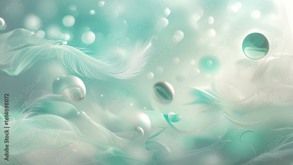 Poster ethereal abstract background with delicate white feathers and bokeh. ai