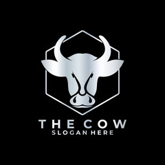 Cow head with Hexagon line vector template. Cow Protect logo design icon