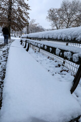 Scenic view of snow covered landscape of Central Park, New York in winter morning