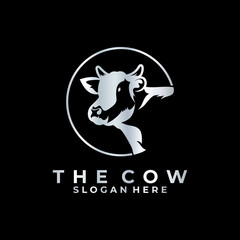 Cow Head with circle line logo design vector template. Elegant cow logo design icon