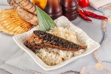 Smoked eel in unagi and steamed rice