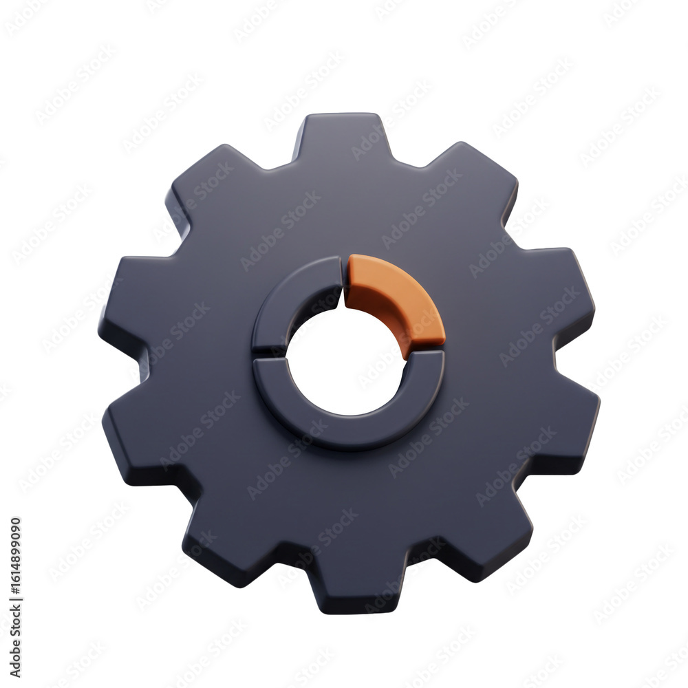Poster a stylized gear icon with a pie chart segment suggests progress and configuration representing setti