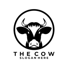 Circle Cow Head logo design vector template. Elegant cow head logo