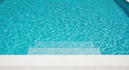 Obraz premium Tranquil Turquoise Pool: Serene Water Surface with Steps, Summer Relaxation.