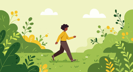 Person walking in lush green nature scene