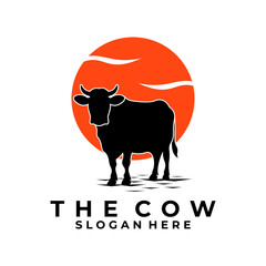 Cow and Sun logo design vector template