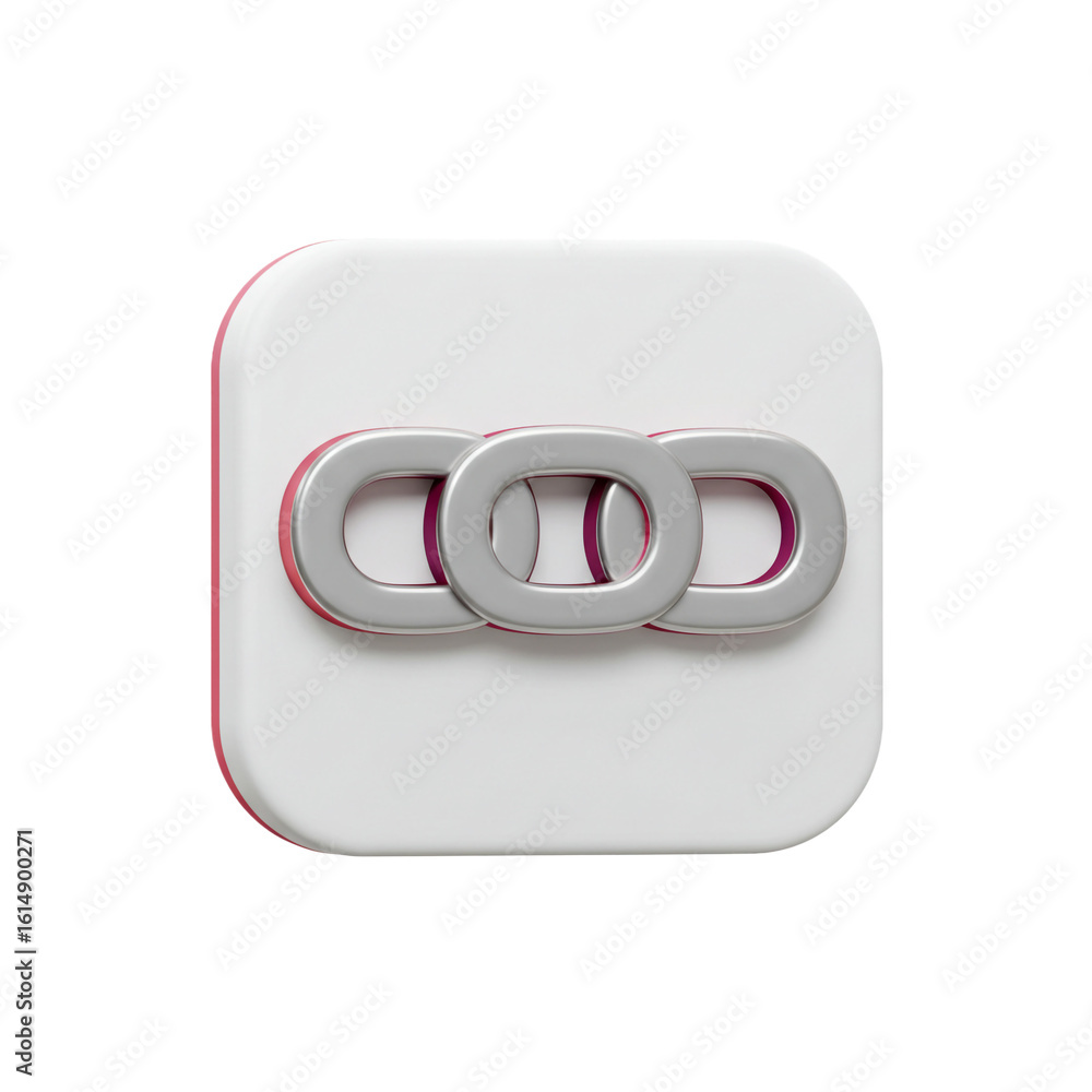 Fototapete a three-linked chain icon rendered in a glossy metallic finish on a rounded square shape suggesting 