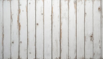 Aged white wooden panel background featuring prominent wood grain texture, distressed finish. Vertical planks display subtle cracking, peeling paint, suggesting weathered, rustic, vintage aesthetic