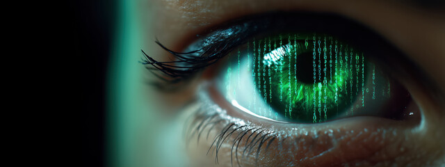 Eye Interface Reflecting Digital Technology Concepts and Cyber Perception in the Modern World of Connection and Symbolism Banner