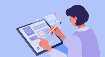 Woman using tablet for ui design work