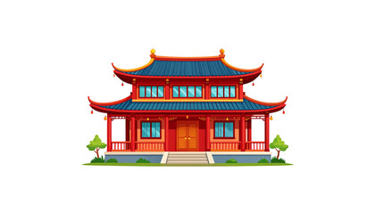 Fototapeta premium Traditional red Chinese pagoda temple architecture amidst the sky on a white background