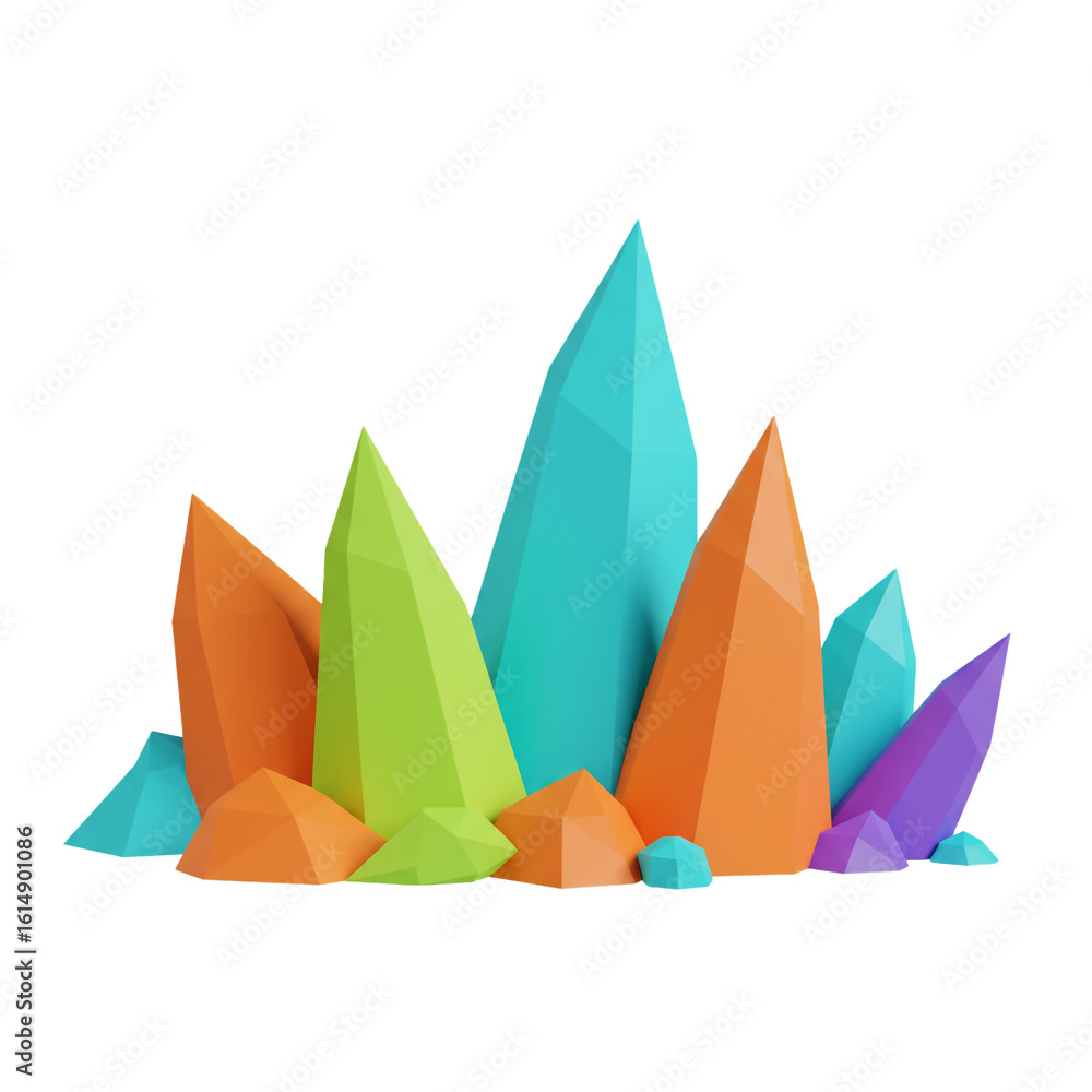 Poster colorful geometric crystals arranged in a cluster creating a vibrant and eye-catching display of abs