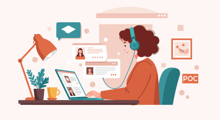 Woman Working From Home, Online Meeting, Remote Job