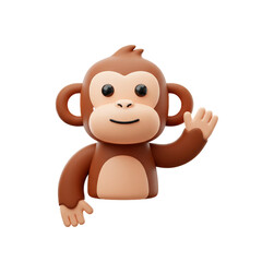 Fototapeta premium Cheerful cartoon primate waves hello with a friendly gesture expressing happiness and welcoming viewers to a playful experience.