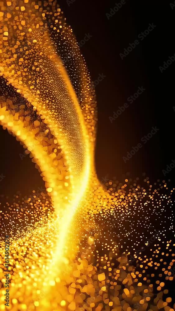 Poster mesmerizing abstract background with golden particles flowing elegantly against dark backdrop, creat