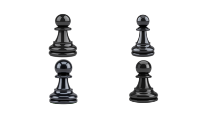 Black chess pieces on a white background