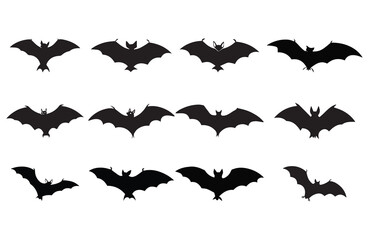 A set of black bat silhouettes with various