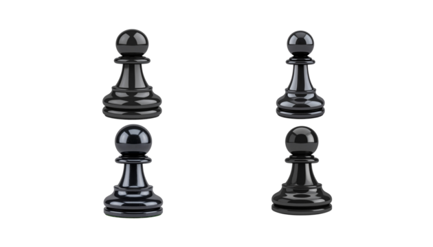Black chess pieces on a white background
