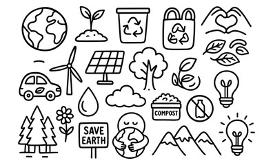 Sustainable living icons: eco-friendly outline design for green initiatives