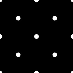 Seamless dark vector pattern with tile white polka dots on black background