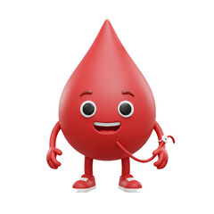 A cheerful animated blood droplet character with a friendly expression wearing sneakers and a watch ready for action.