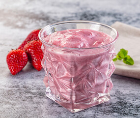 Strawberry smoothie milk shake glass