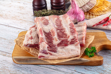 Raw pork ribs for cooking