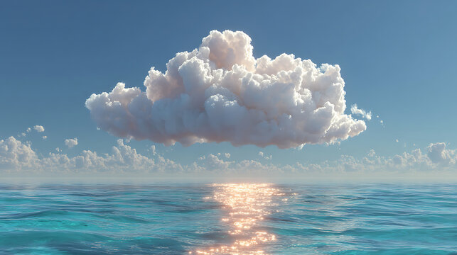A large, luminous cloud drifts over the ocean, its base illuminated by the setting suns reflection - Powered by Adobe