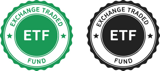 A green and black set of 'Exchange Traded Fund' (ETF) seals or stamps. This graphic is ideal for financial websites, investment blogs, educational materials, 