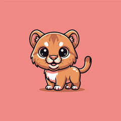 A cute happy lovely mountain-lion cartoon illustration