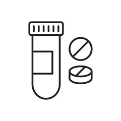 Medicine tube bottle icon. Drug icon. Icon symbol for medication, pills, tablet, vitamin, supplement, antibiotic, prescription, capsule. Vector illustration