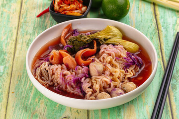 Korean kimchi beef noodles soup