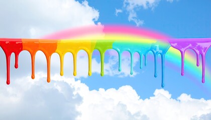 Dripping Rainbow Glaze Over Cloudy Blue Sky with Vibrant Colors Digital Art