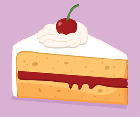 Cherry Cake Slice – Vector Illustration