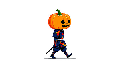 Fototapeta premium Pixel art halloween character with pumpkin head isolated on transparent background
