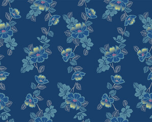 Japanese Garden Flower Vine Vector Seamless Pattern