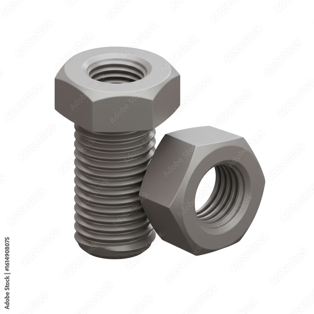Poster a close-up rendering showcases a bolt and nut with detailed threads and a metallic appearance sugges