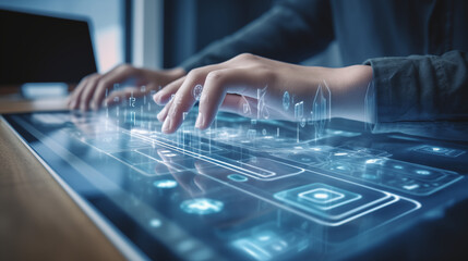 Futuristic Digital Technology Interface with Hands on Smart Screen