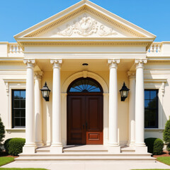 Elegant mansion entrance with grand doorway columns