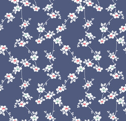 Japanese Flower Leaf Vine Vector Seamless Pattern