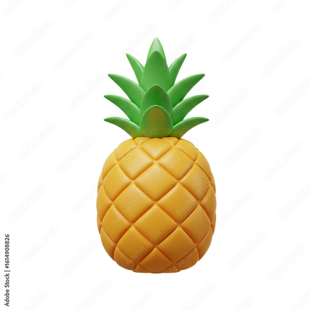 Aufkleber a vibrant three-dimensional rendering presents a cheerful pineapple with a textured and lush green c