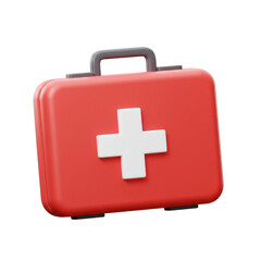 Obraz premium A vibrant red first aid kit featuring a prominent white cross symbolizes essential medical preparedness and emergency care.