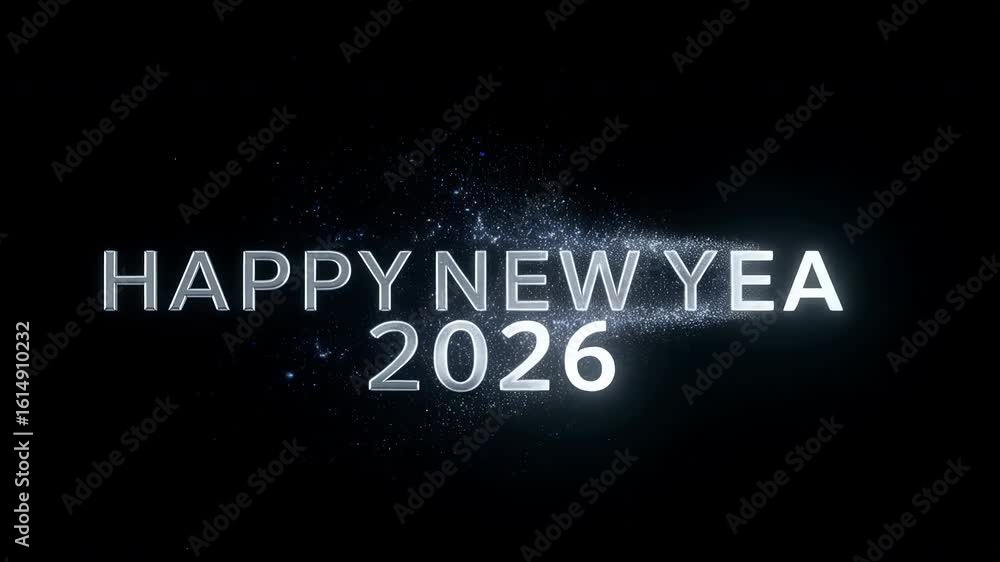 Poster happy new year 2020 text animation with glowing particles and sparkles in dark background for celebr