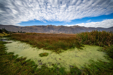 a beautiful view of the Peruvian mountains with the dramatic skies of Peru