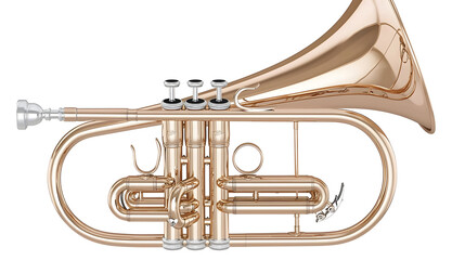 Naklejka premium Rose gold colored trumpet, showcasing intricate details and valves