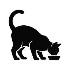 Black cat silhouette eating from a bowl