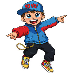 Energetic Boy in Hip-Hop Outfit Dancing with Excitement, Vector Illustration