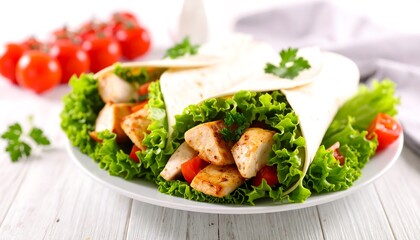 Tasty chicken wraps with fresh vegetables