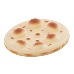 A delicious looking round flatbread with raised bubbles and a toasted appearance perfect for a simple meal or snack.