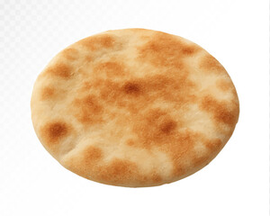 Watercolor round flatbread or pita bread, hand-painted rustic baked bread with golden crust. Vector illustration.
